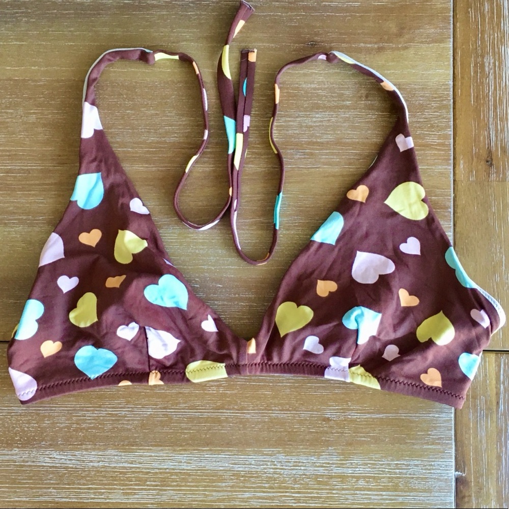 *SOLD* VS BROWN WITH CLORED HEARTS BIKINI TOP